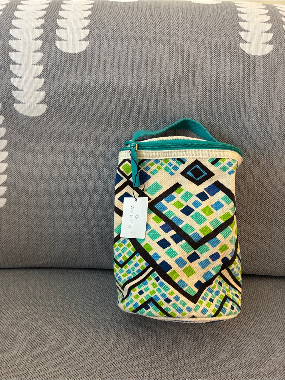 Vera Bradley Blue and Green Geometric Waterproof Beach/Cosmetic Bag